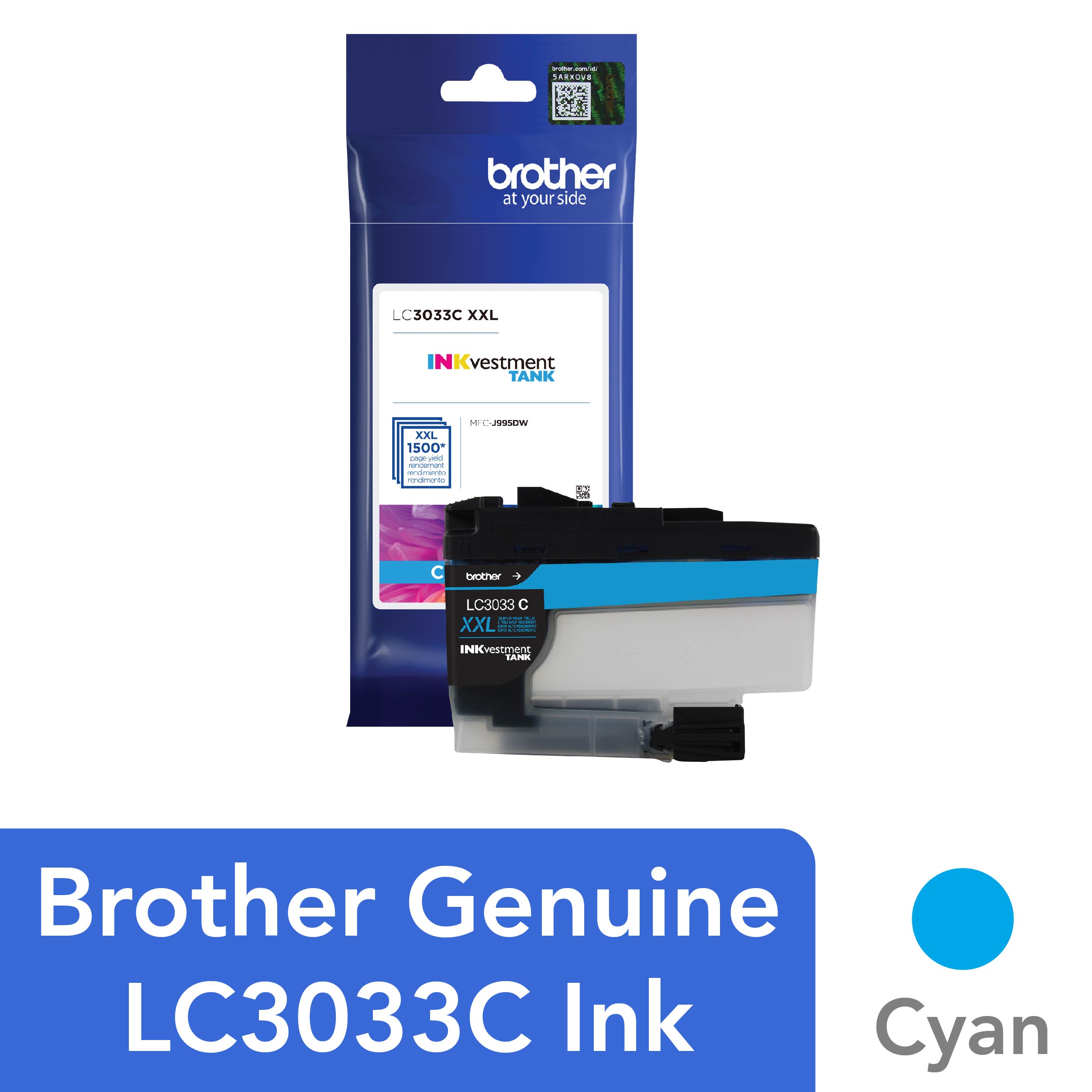 Brother Genuine LC3033C, Single Pack Super High-yield Cyan INKvestment Tank Ink Cartridge, Page Yield Up To 1,500 Pages, LC3033 - image 1 of 6