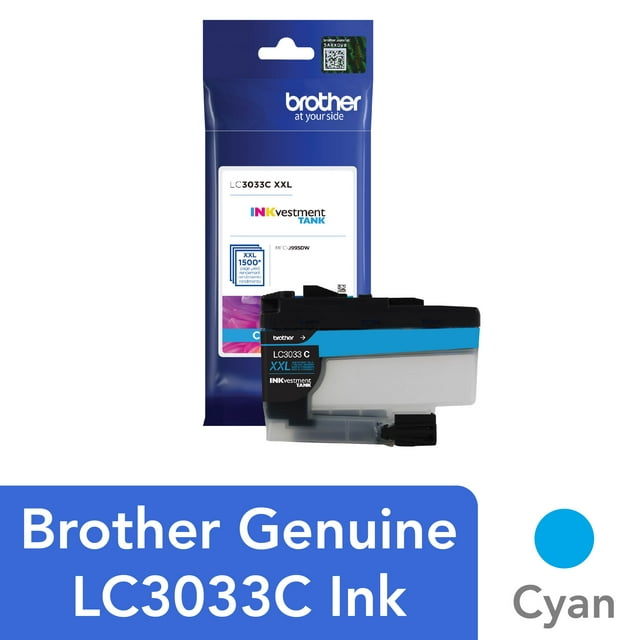 Brother Genuine LC3033C, Single Pack Super High-yield Cyan INKvestment Tank Ink Cartridge, Page Yield Up To 1,500 Pages, LC3033