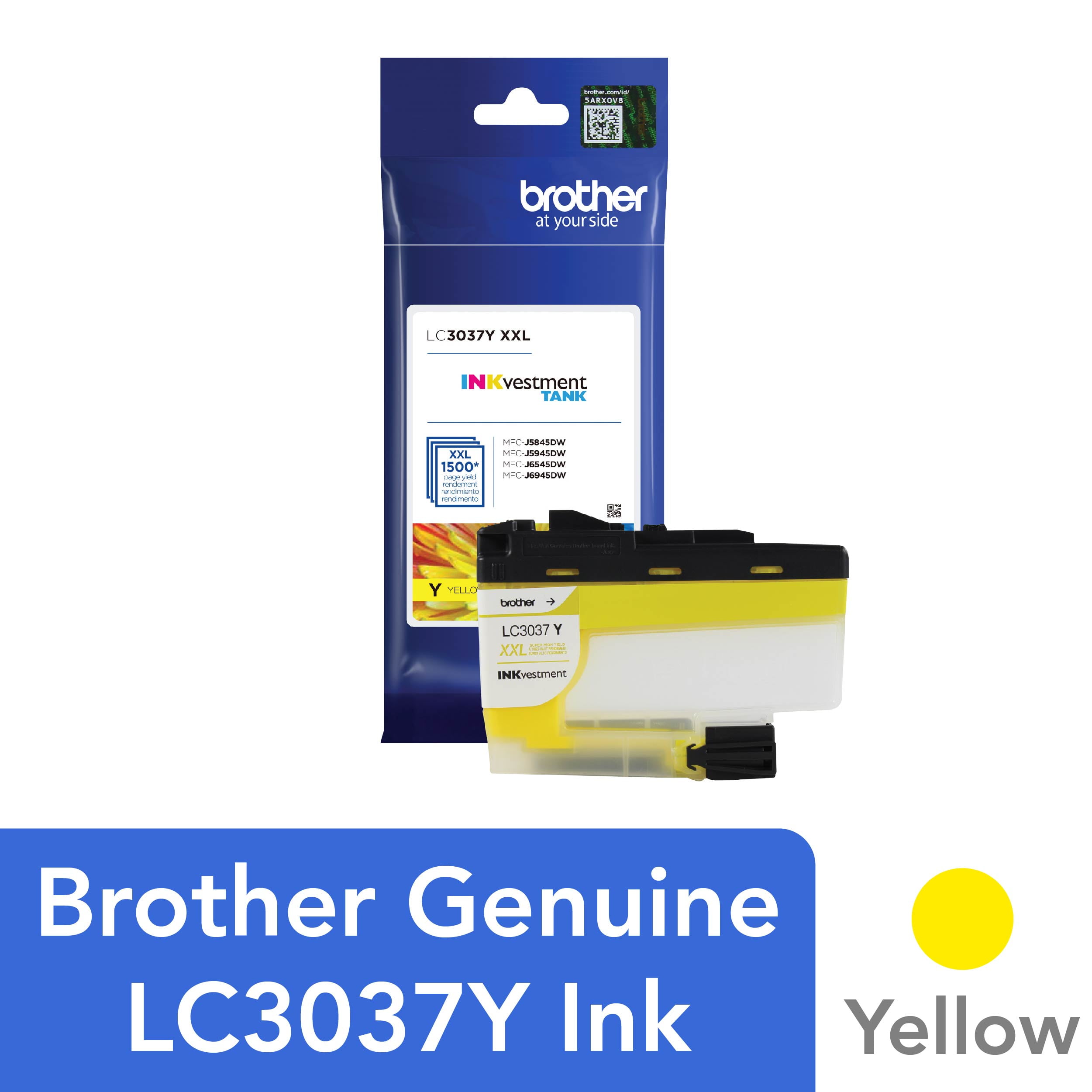 Brother Genuine LC3037Y, Single Pack Super High-yield Yellow INKvestment Tank Ink Cartridge, Page Yield Up To 1,500 Pages, LC3037