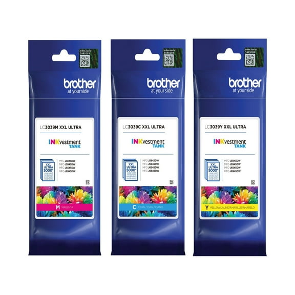 Brother Genuine LC3039C, LC3039M, LC3039Y Ultra High-Yield Cyan/Magenta/Yellow INKvestment Tank Ink Cartridge Color Set, LC3039
