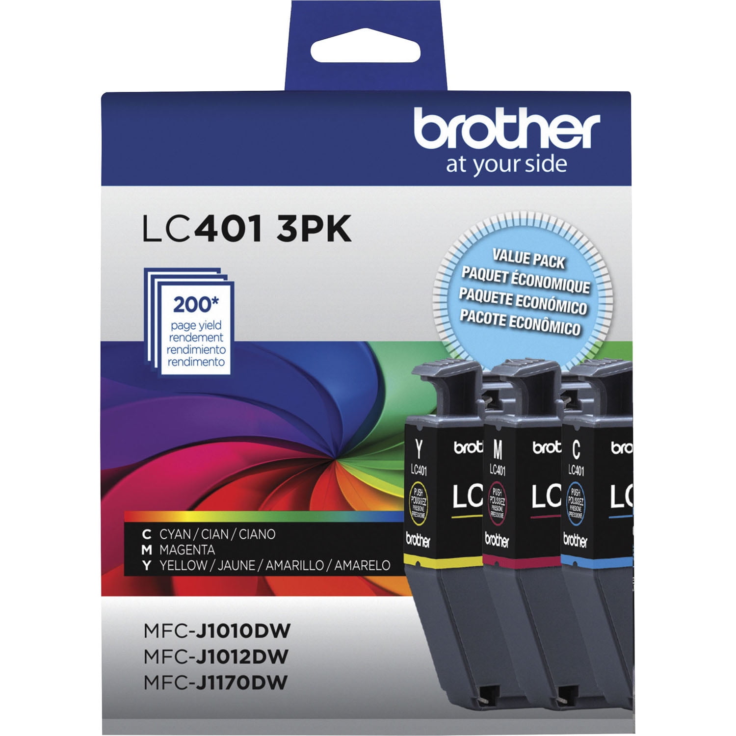 Brother Genuine LC401 Standard Yield 3-Pack Color Printer Ink Cartridges,  Cyan, Magenta and Yellow 