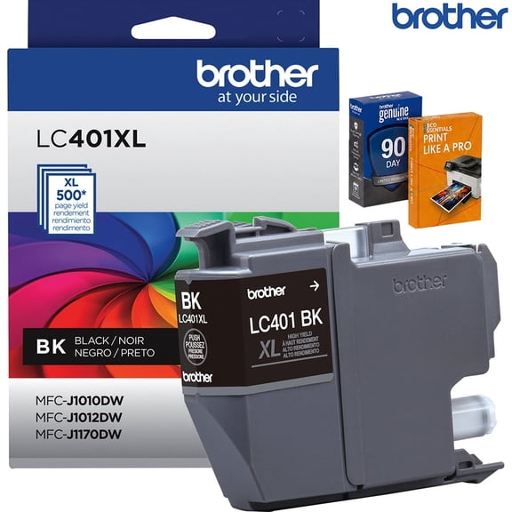Brother Genuine LC401XLBK Black High Yield Ink Cartridge, Bundle with Deco Essentials Printer eBook for MFC-J1010DW, MFC-J1170DW