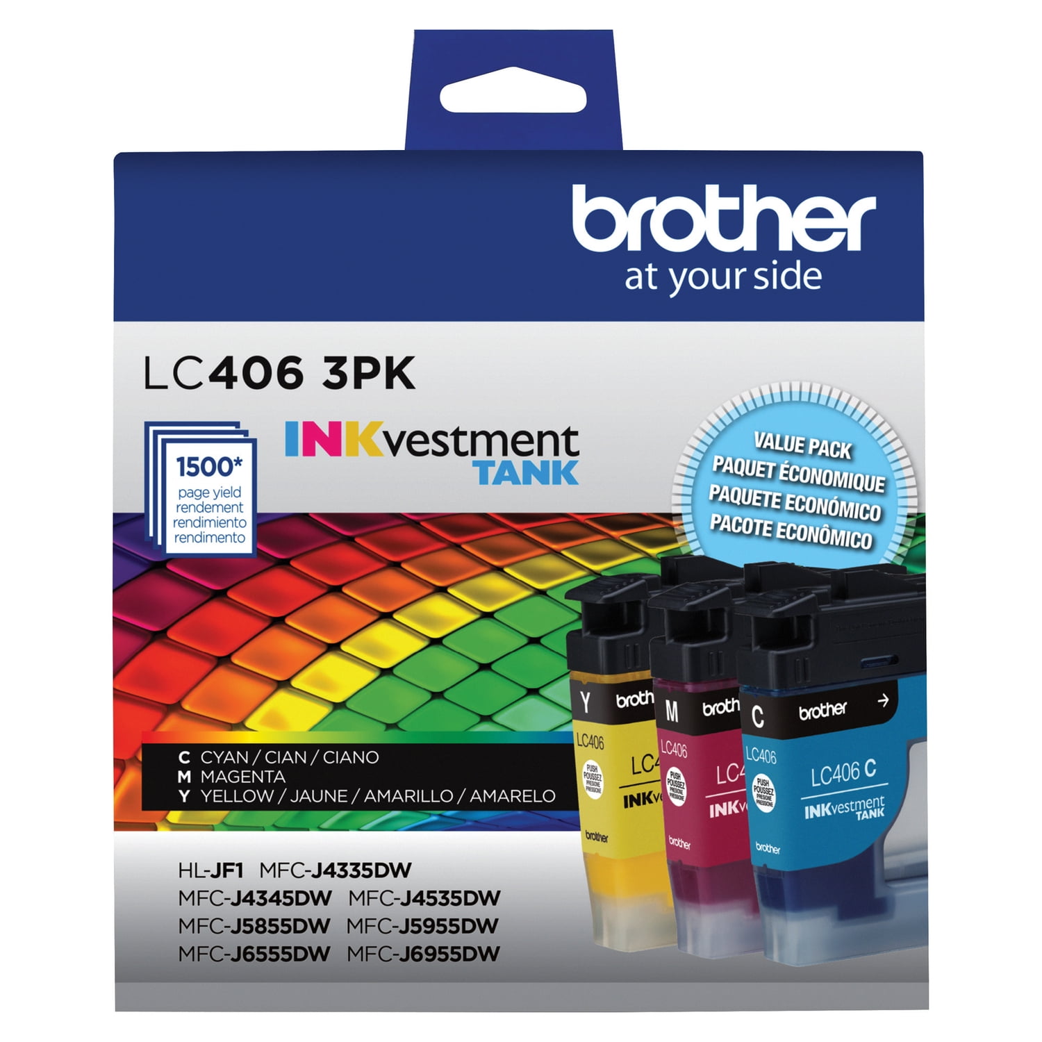 Brother Genuine LC406 3PK Standard Yield INKvestment Tank 3-Pack Ink Cartridges – includes 1 cartridge each of Cyan, Magenta & Yellow Ink