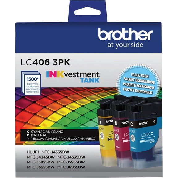 Brother Genuine LC4063PK INKvestment Printer Ink, 1,500 Page-Yield, Cyan, Magenta, Yellow, 3 Pack (Sold without manufacturer warranty)