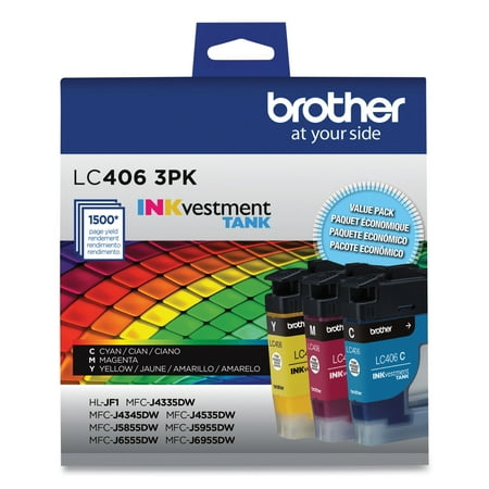 Brother - LC406 3PK 3-Pack INKvestment Tank Ink Cartridges - Cyan/Magenta/Yellow