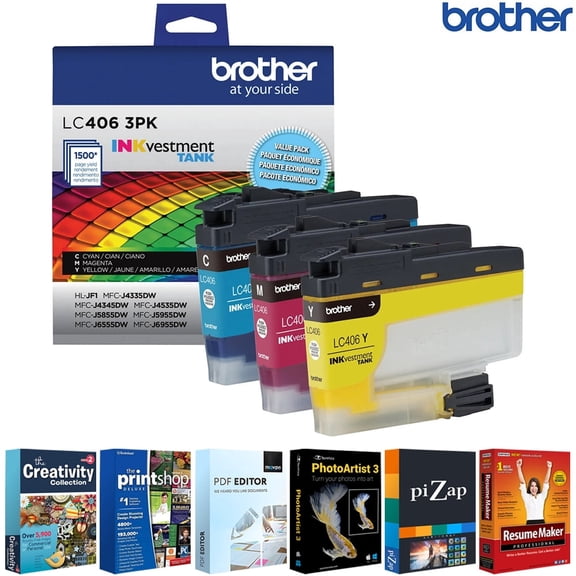 Brother Genuine LC4063PK Standard Yield Color Ink Cartridges 3-Pack (Cyan, Magenta, Yellow) for MFC-J4335DW, MFC-J5955DW, MFC-J4535DW and More with Tech Smart USA Printer Essentials Download for PC