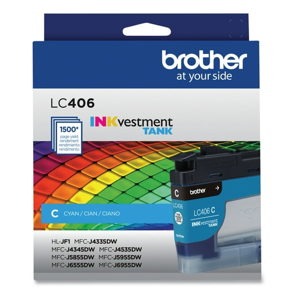 Brother Genuine LC406CS INKvestment Printer Ink, 1,500 Page-Yield, Cyan
