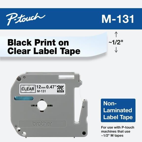 Brother Genuine P-Touch M-131 Black on Clear Non-Laminated Tape