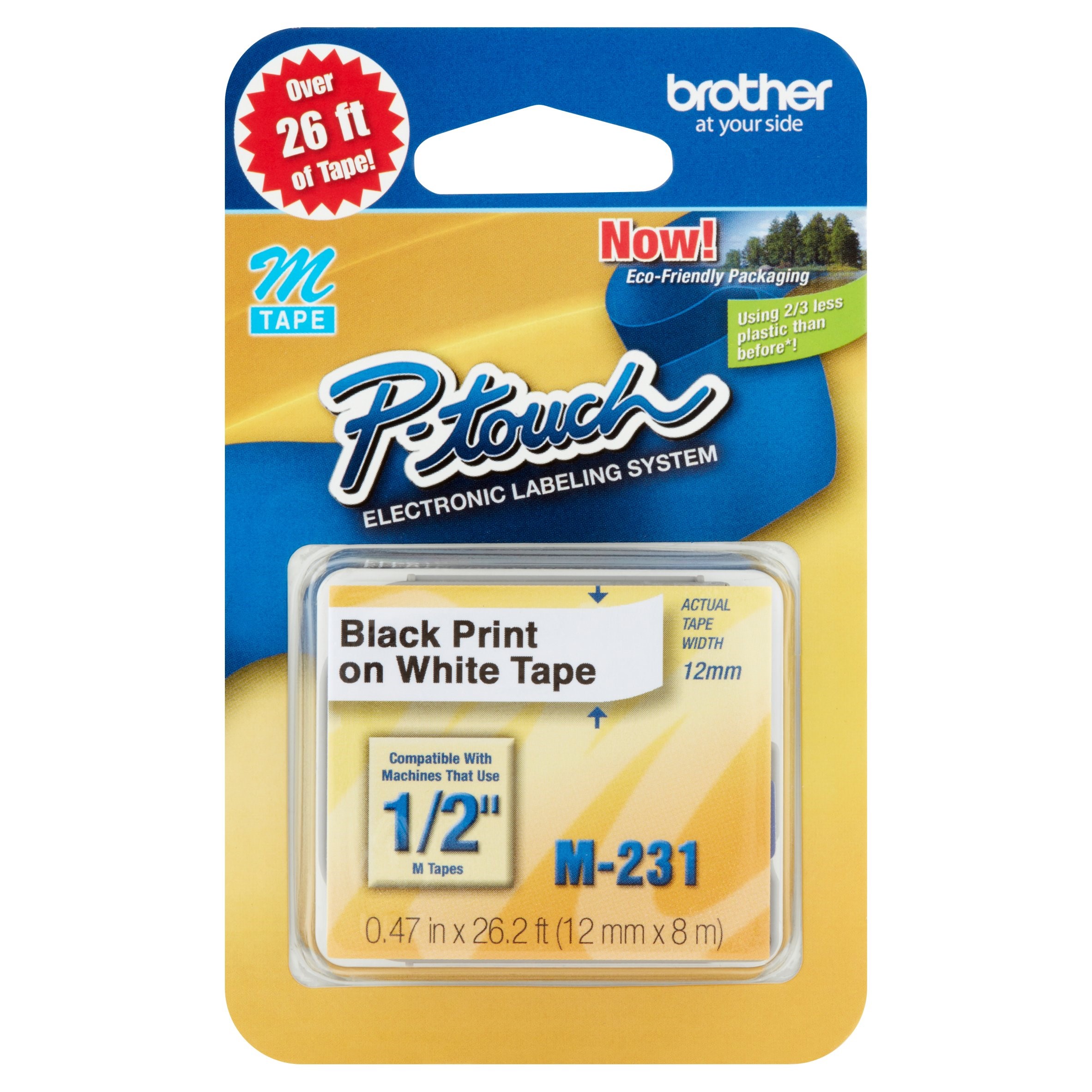 Brother P-Touch M-231 Label Maker Tape, Black on White photo 1