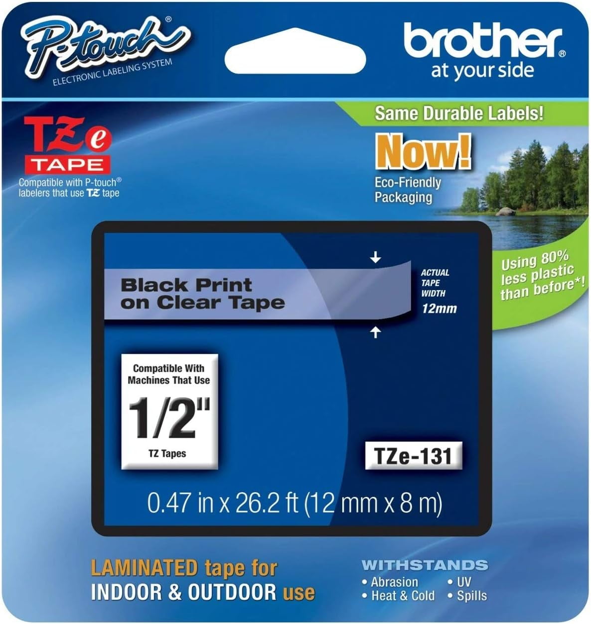 Brother Genuine P-Touch TZE-131 Tape, 1/2" (0.47") Black on Clear