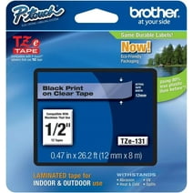 Brother Genuine P-Touch TZE-131 Tape, 1/2" (0.47") Black on Clear