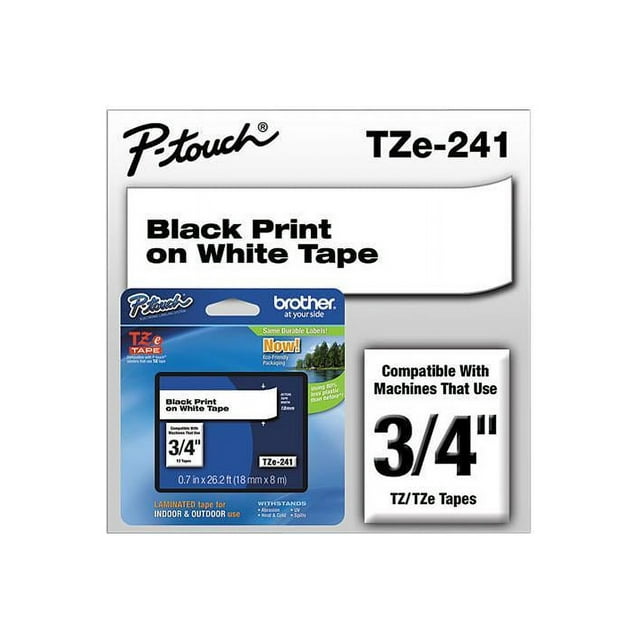 Brother Genuine P-Touch TZE-241 Tape, 3/4" Standard Laminated Tape, Black on White, 1 Pack