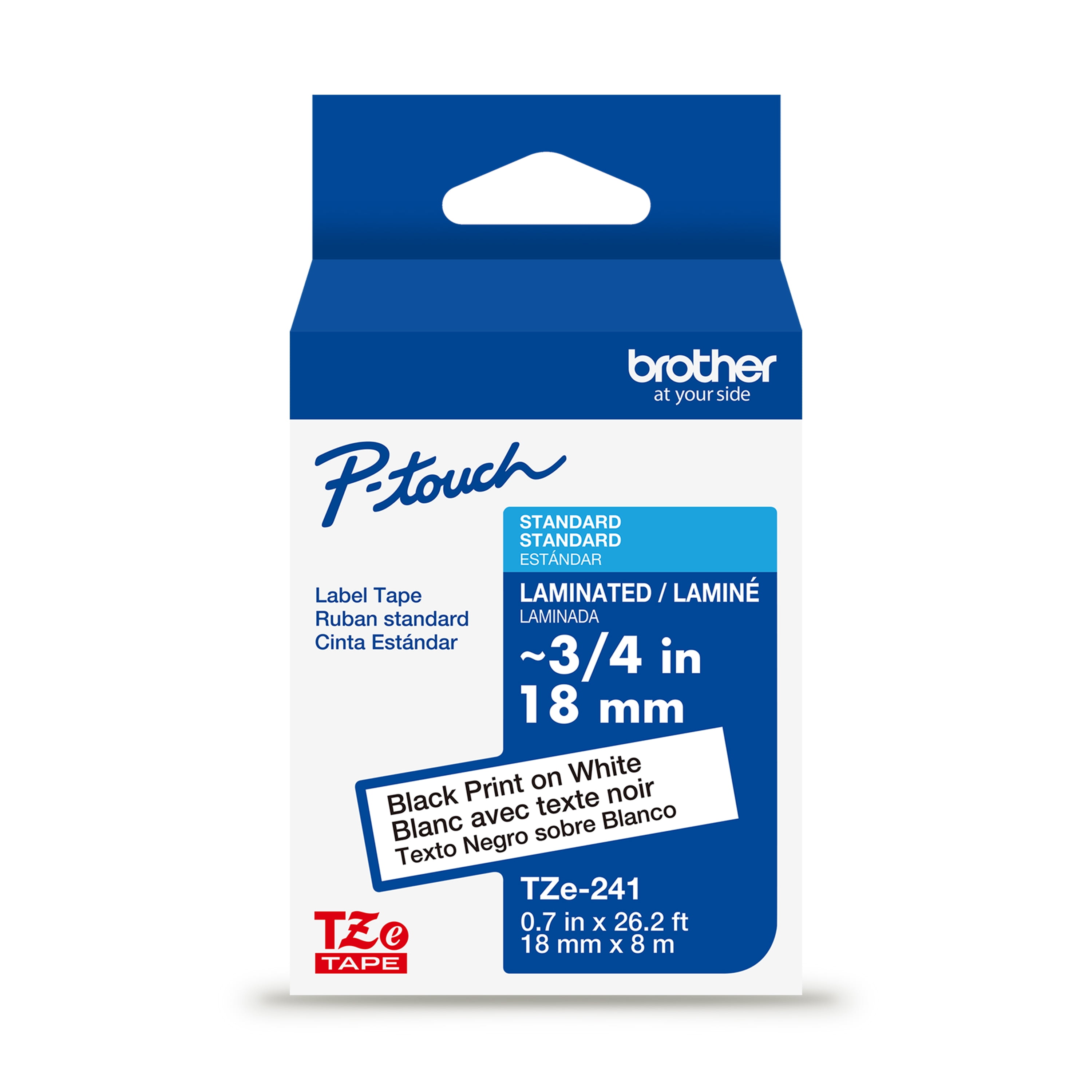 Brother P-touch TZeS241 Black Print on White Label Tape, 3/4 in x 26.2 ft Strong Adhesive Laminated, 1-Piece