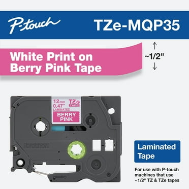 Brother Genuine P-Touch TZe-MQP35 Label Tape, 0.47" x 26.2', White Print on Berry Pink, Durable, Water-Resistant, Laminated