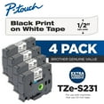 thumbnail image 1 of Brother Genuine P-touch 4-Pack TZe-S231 Laminated Tape, Black Print on White Extra Strength Adhesive Laminated Tape for P-touch Label Makers, Each Roll is 0.47"/12mm (~ 1/2") Wide, 26.2 ft. (8M) Long, 1 of 2