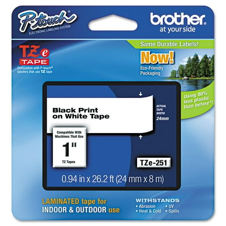 Brother Genuine P-touch TZE-251 Tape, 1" (0.94") Standard Laminated P-touch Tape, Black on White, Perfect for Indoor or Outdoor Use, Water Resistant, 26.2 Feet (8M), Single-Pack