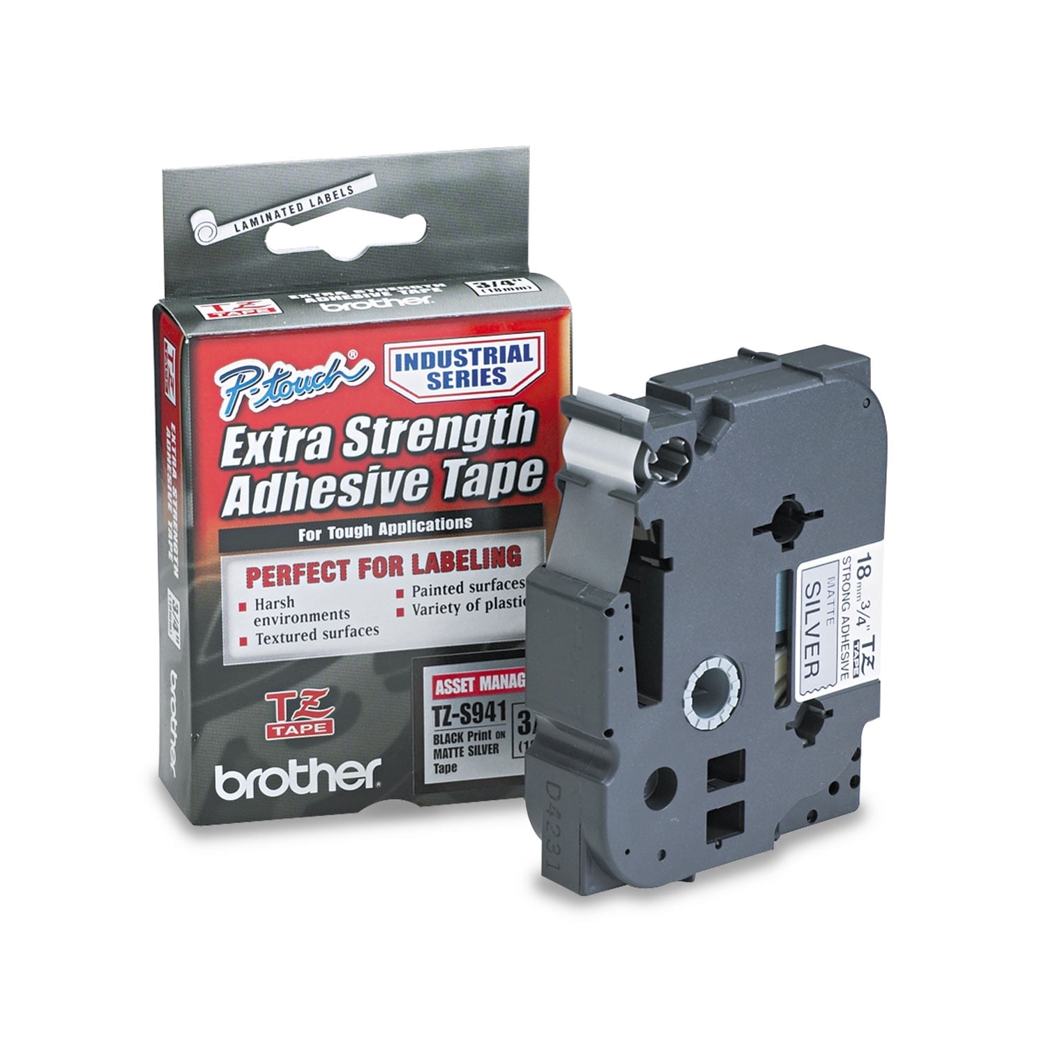 Brother Genuine P-touch TZE-S941 Tape, 3/4" (0.7") Wide Extra-Strength Adhesive Laminated Label Maker Tape, Black on Matte Silver, 0.7 in. x 26.2 ft. (18mm x 8M), TZES941