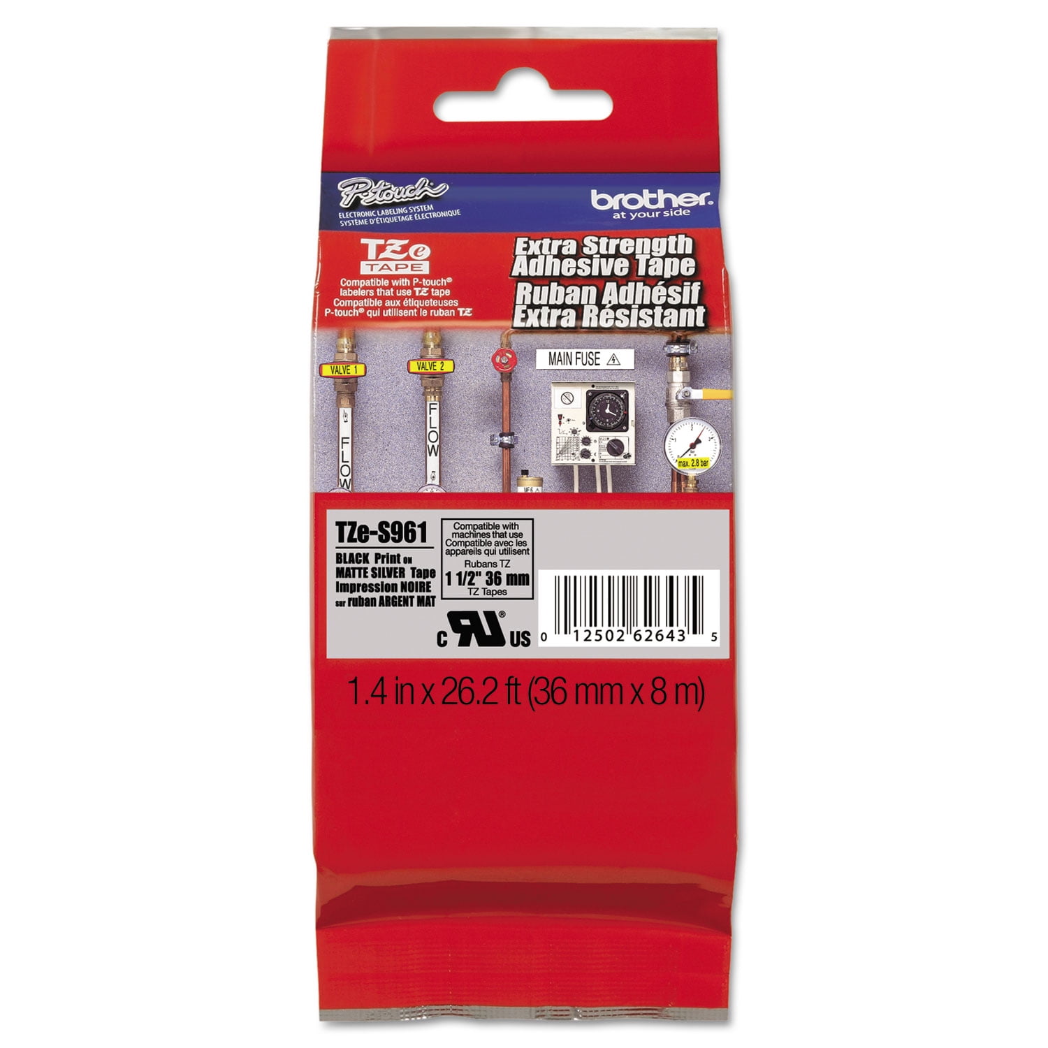 Brother Genuine P-touch TZE-S961 Tape, 1-1/2" (1.4") Wide Extra-Strength Adhesive Laminated Label Maker Tape, Black on Matte Silver, 1.4 in. x 26.2 ft. (36mm x 8M), TZES961