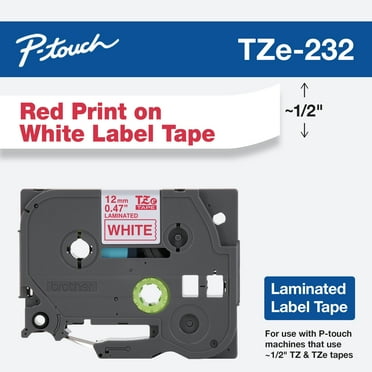 Brother Genuine P-touch TZE232 1/2" Red Print on White Laminated Label Tape