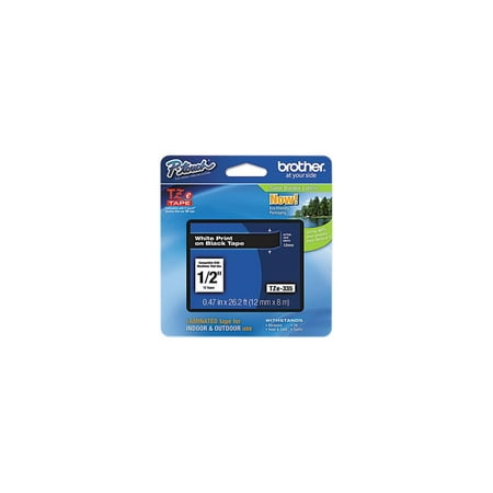Brother Genuine P-touch TZE335 1/2" White on Black label Laminated Label Tape