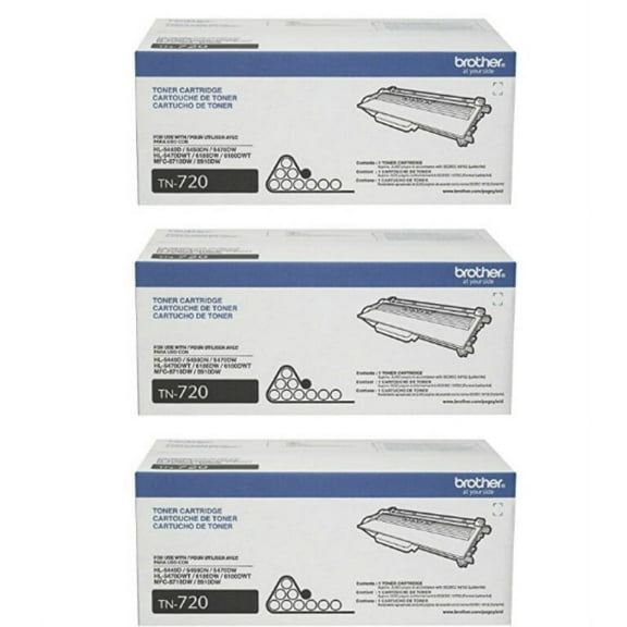 Brother Genuine Standard Yield Toner Cartridges, TN720, Replacement Black Toner Three Pack, Page Yield Up To 3,000 Pages/Cartridge