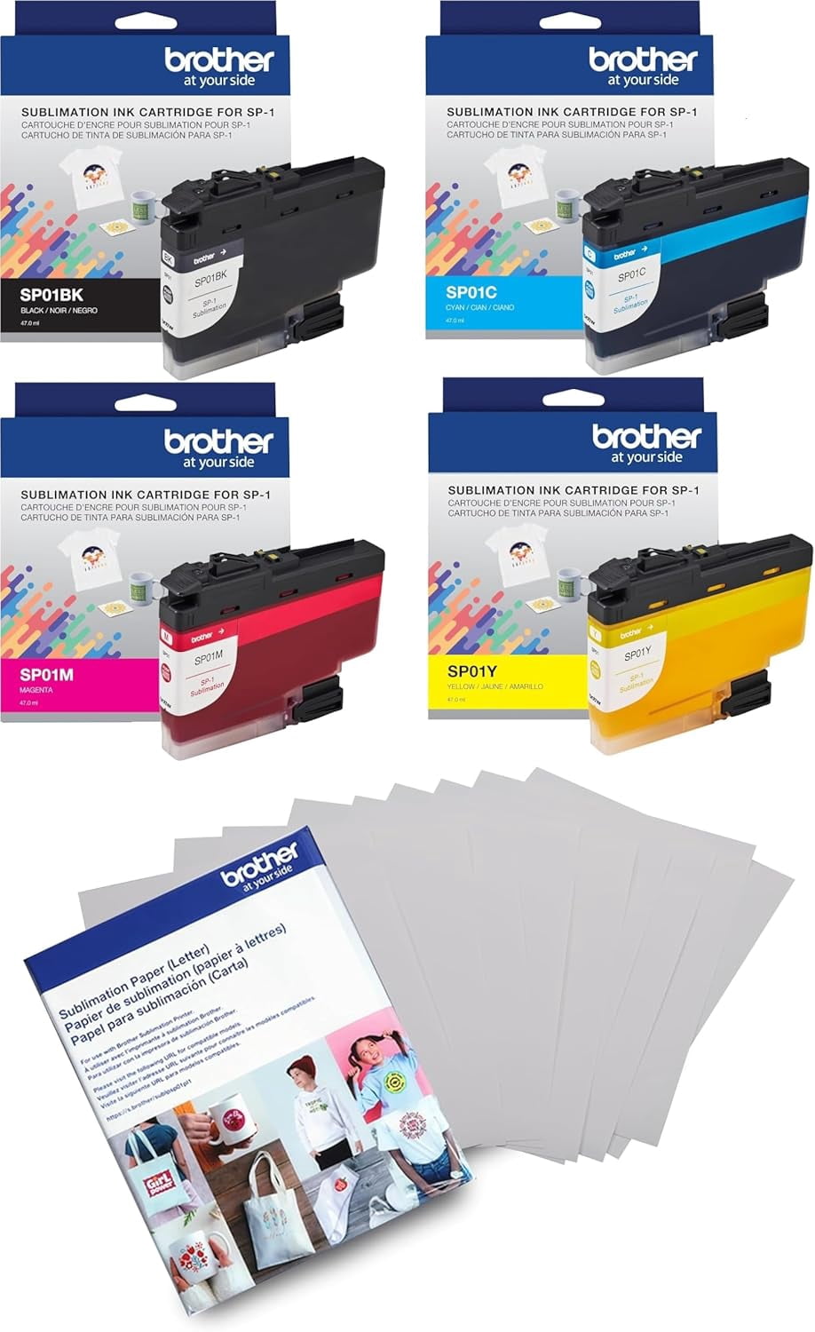 Brother Genuine Sublimation 4-Color Ink Cartridge Set and 100 Sheets Sublimation Paper