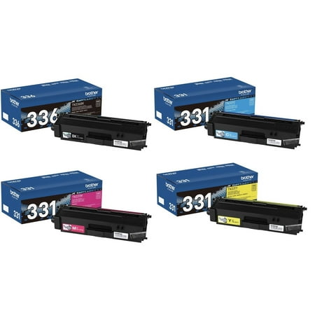 Brother Genuine TN-336BK (TN336BK) High Yield Black and TN331-C TN-331M TN-331Y (TN331C TN331M TN331Y) Standard Yield Color Toner Cartridge Set