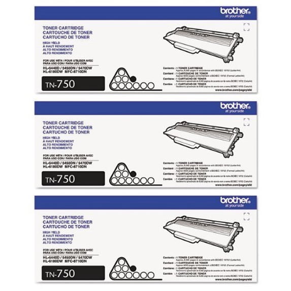 Tn750 Brother, Toner Cartridge, TN-750, High Yield Black 3-Pack - Walmart.com