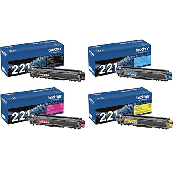 Brother Genuine TN221BK, TN221C, TN221M, TN221Y 4-Color Toner Cartridge Set, Black Cyan Magenta & Yellow, TN221
