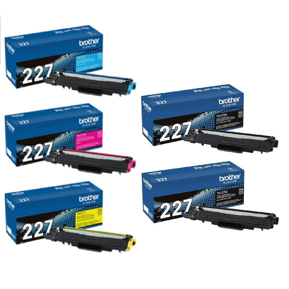 Brother Genuine TN227 5-Pack Toner Set (2x TN227BK, TN227C, TN227M, TN227Y) 2 Black and 3 Color