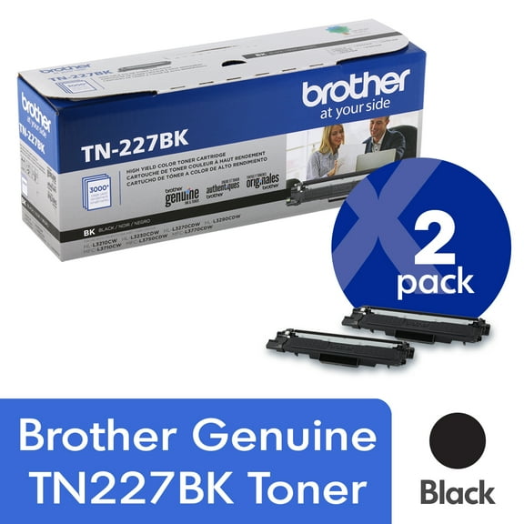 Brother Genuine TN227BK 2-Pack High Yield Black Toner Cartridge with approximately 3,000 page yield/cartridge