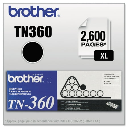 Brother Genuine TN360 High Yield Black Toner Cartridge with approximately 2,600 page yield/cartridge