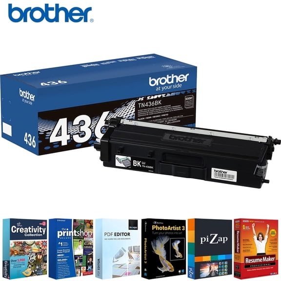 Brother Genuine TN436BK High Yield Black Laser Toner Cartridge, Up to 6,500 Pages Each, with Printer Essentials , for HL-L8360CDW, HL-L8360CDWT, HL-L9310CDW, MFC-L8895CDW