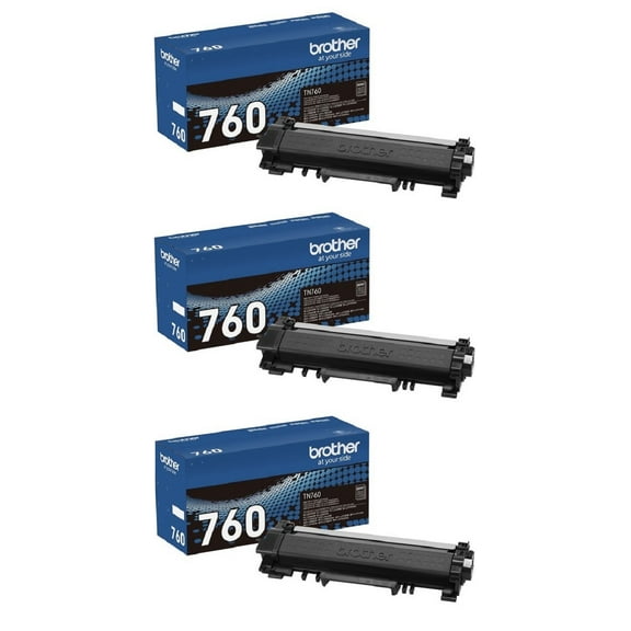 Brother Genuine TN760 3-Pack High Yield Black Toner Cartridge with approximately 3,000 page yield/cartridge