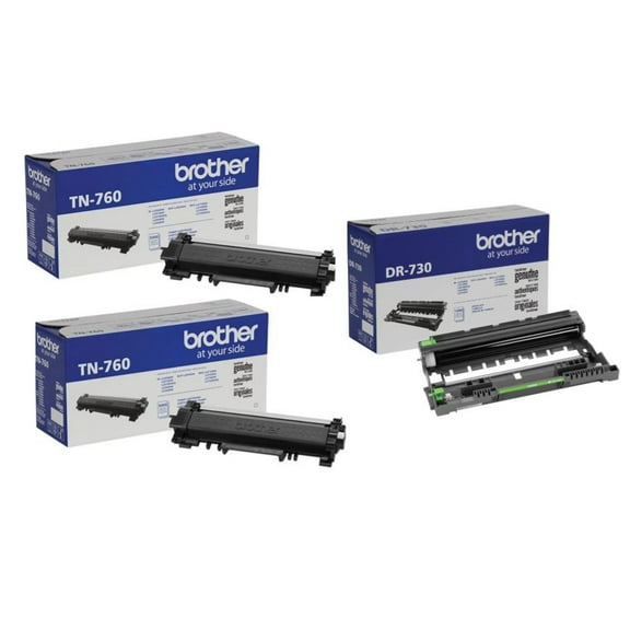 Brother Genuine TN760 High Yield 2-Pack black AND DR-730 Drum Unit (12k Yield) kit