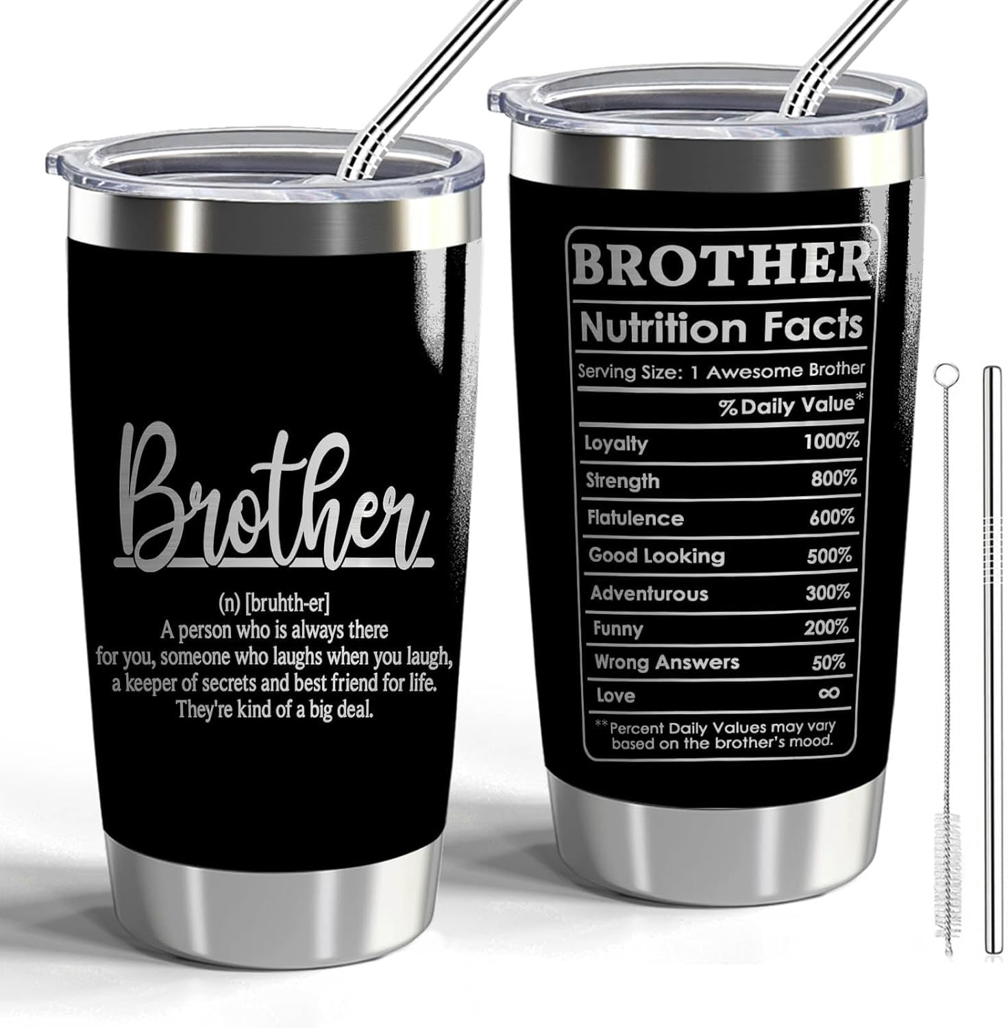 Brother Gift Brother Nutrition Facts 20oz Tumbler with Lid and Straw ...