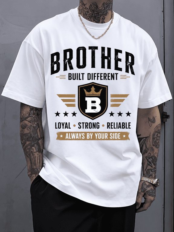 Brother Graphic T-Shirt for Men, Built Different Vintage Tee, Loyal Strong Reliable Short Sleeve Crew Neck Casual Shirt, Brother Gift for Birthday, Christmas, Family