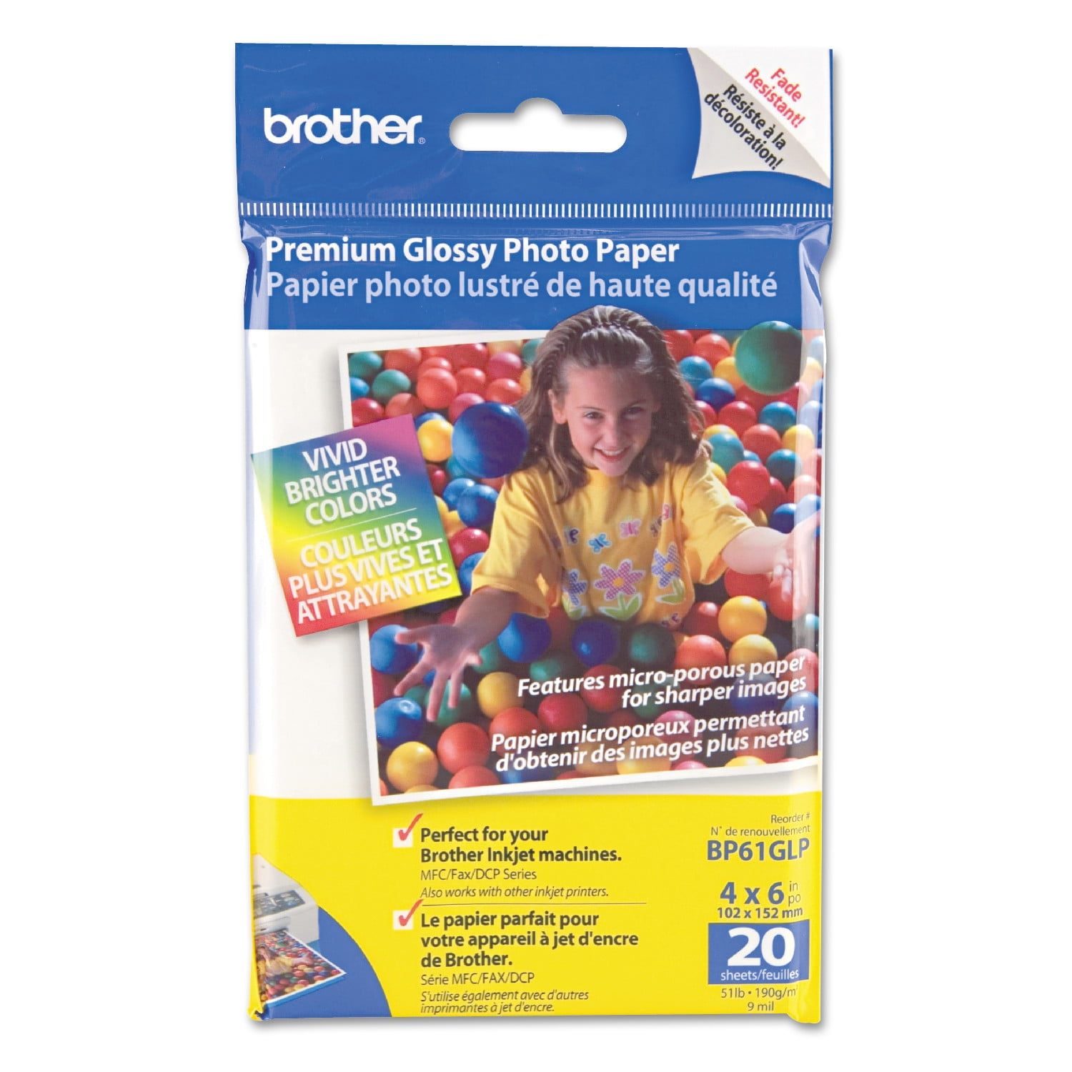 Brother Innobella Premium Glossy Photo Paper, 51 lbs., 4 x 6, 20/Pack -BRTBP61GLP
