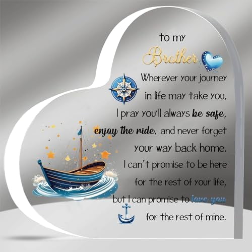 Brother Inspirational Birthday Gifts, 6"X6"Inch Acrylic Plaque with Cute Heart, Brother Graduation, Encouragement Souvenir from Sisters Bro