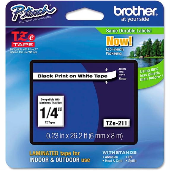 Brother International B1930159 P-Touch TZe Labeling Tape - 0.25 in. - Black on White