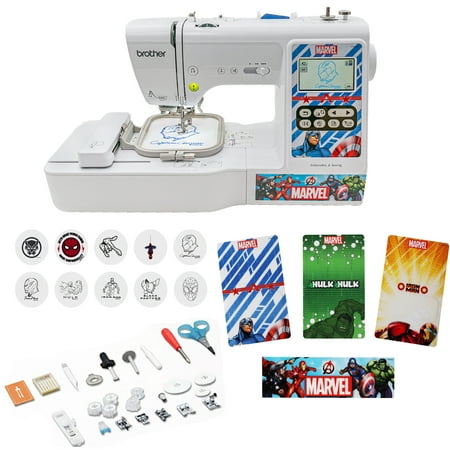 Brother Sewing and Embroidery Machine, 4 Marvel Faceplates, 10 Downloadable Marvel Designs, 80 Designs, 103 Built-In Stitches, 4" x 4" Hoop Area, 3.2" LCD Touchscreen Display, 7 Included Feet