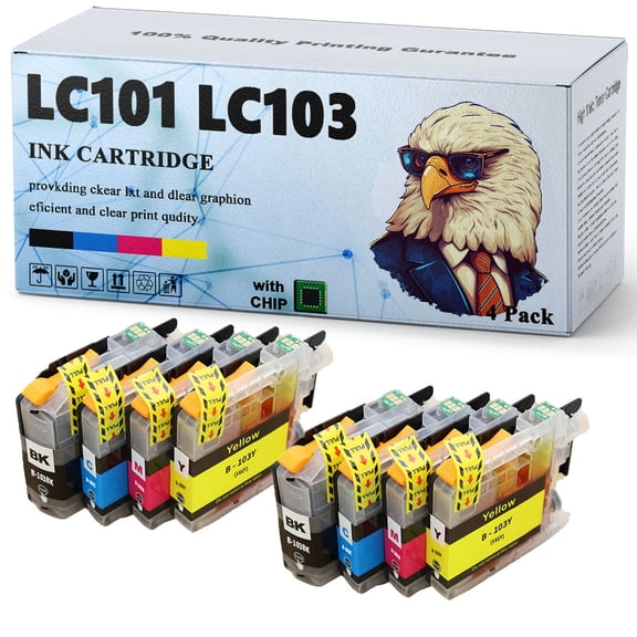For Brother LC101 LC103 Ink Cartridges Compatible for Brother MFC-J4310DW MFC-J4410DW MFC-J4510DW MFC-J4610DW MFC-J4710DW MFC-J6520DW MFC-J6720DW MFC-J6920DW MFC-J285DW MFC-J470DW Printer,4 Colors