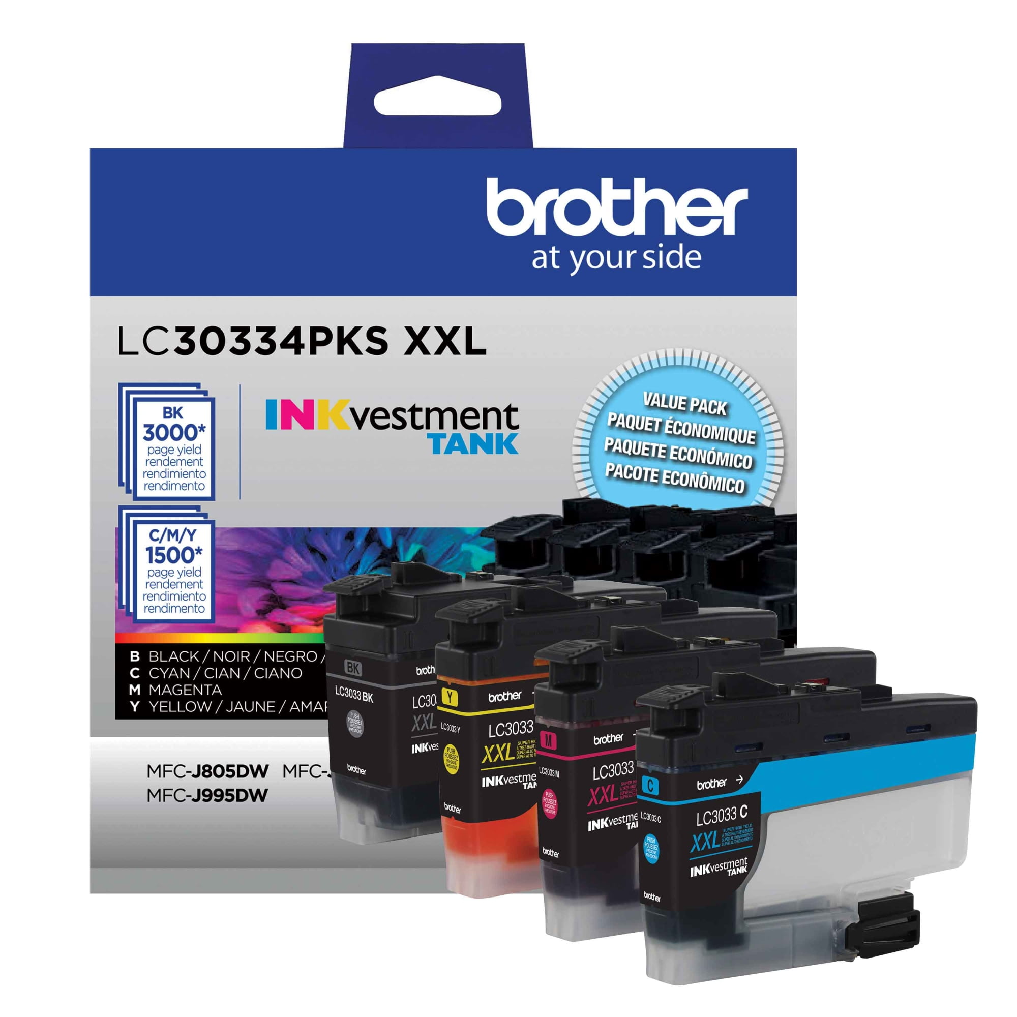 Brother LC30334PKS XXL Black/Cyan/Magenta/Yellow Super High Yield Ink Cartridges 4/Pack (LC30334PKS)