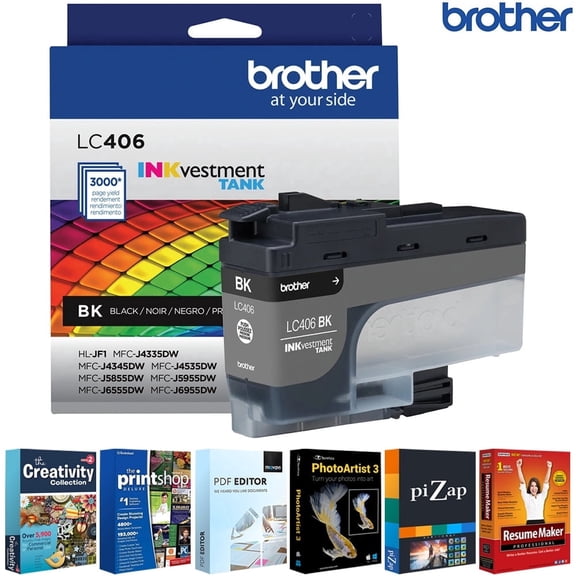 Brother LC406BKS INKvestment Standard-yield Ink cartridges Black Bundle with Tech Smart USA Printer Essentials for PC
