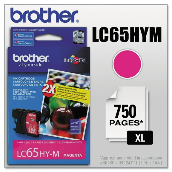 Brother LC65HYM Innobella High-Yield Ink, 750 Page-Yield, Magenta -BRTLC65HYM