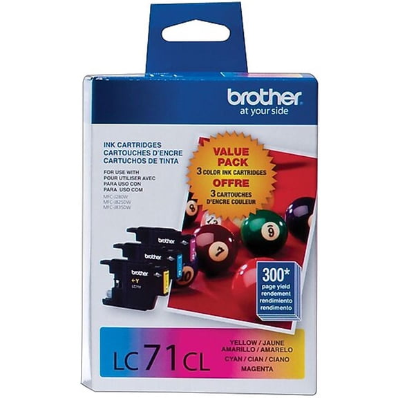 Brother LC71 3PK 3-Pack of Genuine Standard Yield Cyan, Magenta and Yellow Printer Ink Cartridges for MFC-J625DW, MFC-J425W (Sold Without Manufacturer Warranty) Packaging May Vary