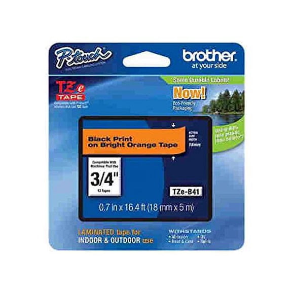 Brother Laminated Black on fluorescent Orange 3/4 Inch Tape - Retail Packaging (TZeB41) - Retail Packaging