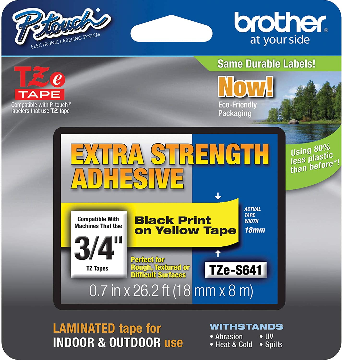 Brother Packaging Brother Laminated Tape, Retail Packaging, 3/4 Inch, Black on Yellow ...