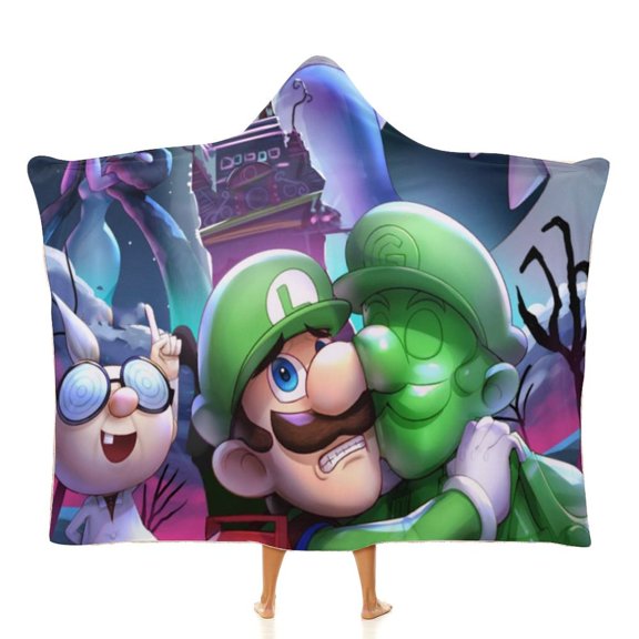 Brother Luigi's Mansion Soft Wearable Blanket Hoodie Hooded Blanket Warm Decor Gift For Kids Adult For Sofa Bed Office
