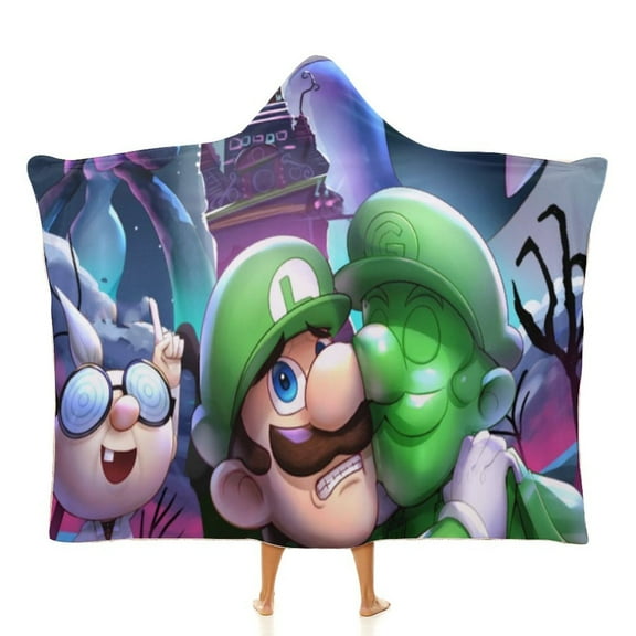 Brother Luigi's Mansion Soft Wearable Blanket Hoodie Hooded Blanket Warm Decor Gift For Kids Adult For Sofa Bed Office